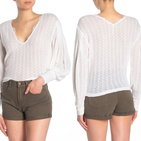 NWT Free People Dreamgirl Top Ivory White Knit Lace Size Large Bohemian New Boho - Picture 3 of 7